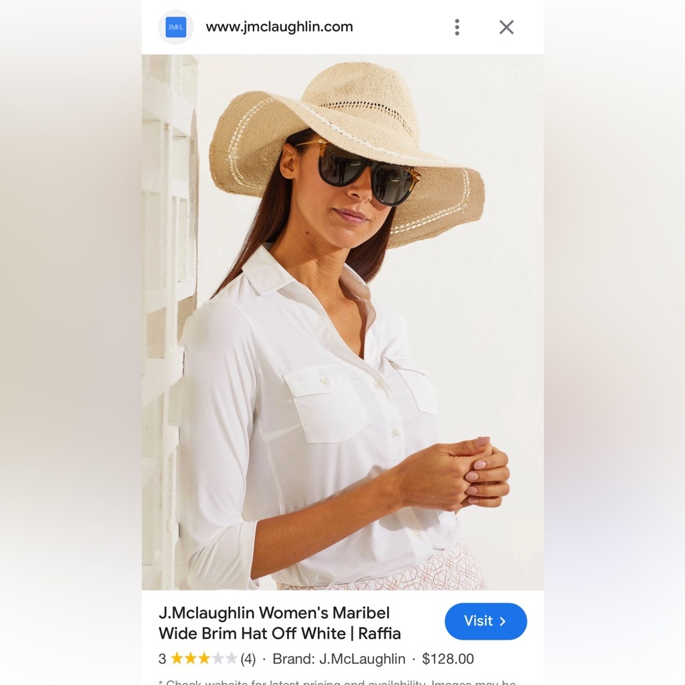 J. MCLAUGHLIN STRAW WIDE BRIM SUN/SUMMER HAT - Picture 9 of 13